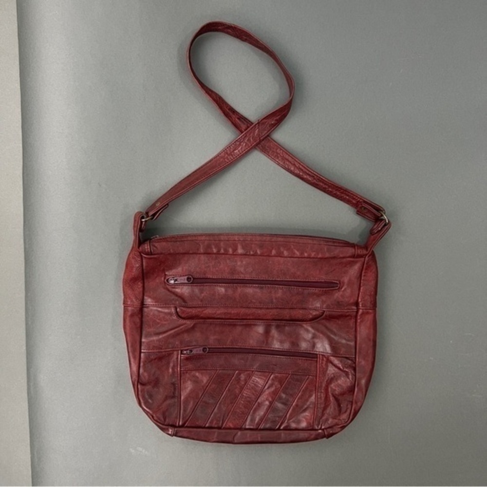 Vintage 1990s Red Leather Shoulder Crossbody Bag